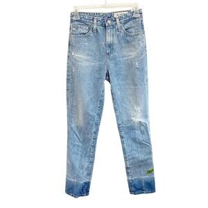 AG Adriano Goldschmied The Phoebe Tapered Jeans Distressed Light Wash Denim 24R